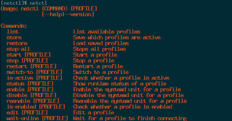Команды Netctl