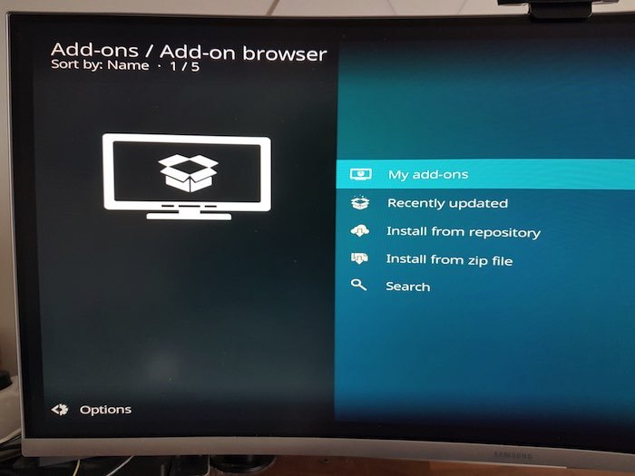 Запустите браузер дополнений Kodi.