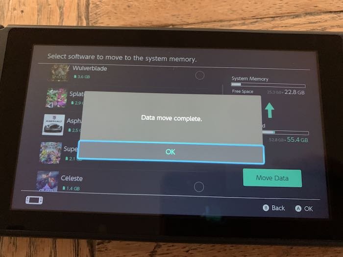 Передача данных на MicroSD Nintendo Switch завершена