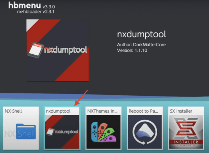 Открытие инструмента NXDump на Nintendo Switch