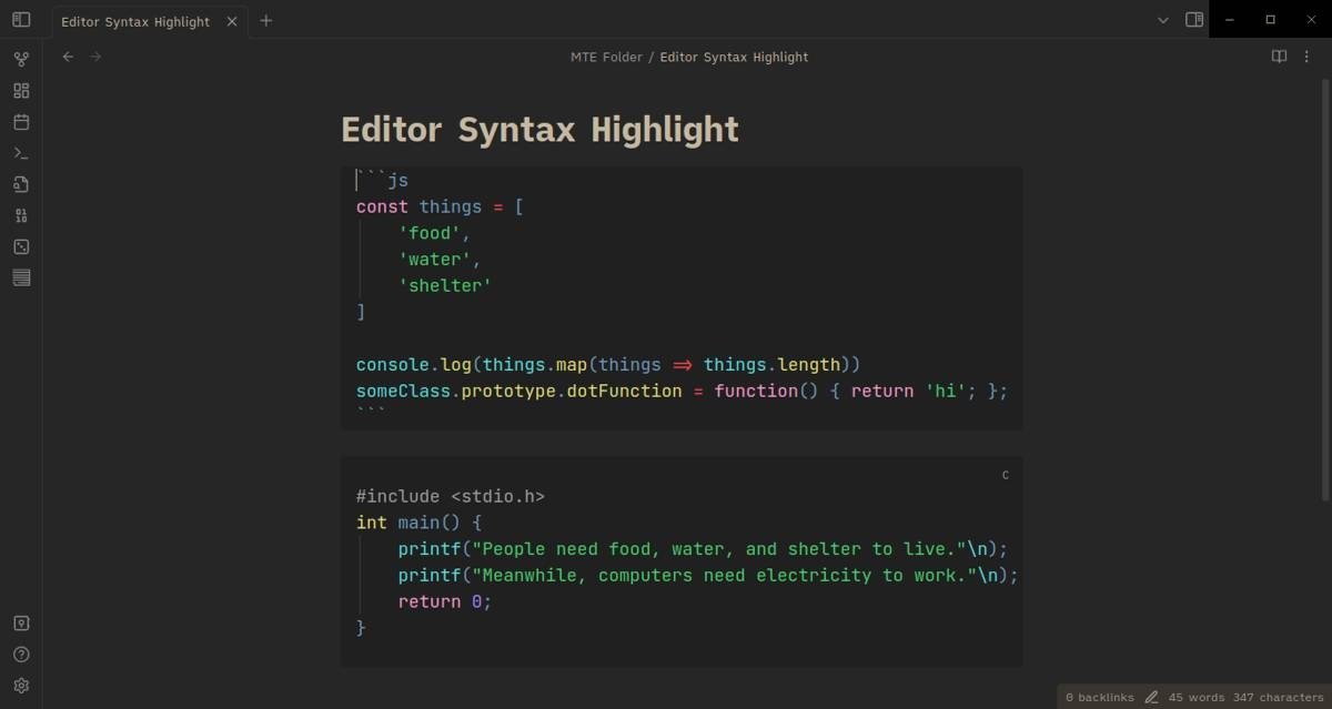 Обзор плагина Editor Syntax Highlight в Obsidian.