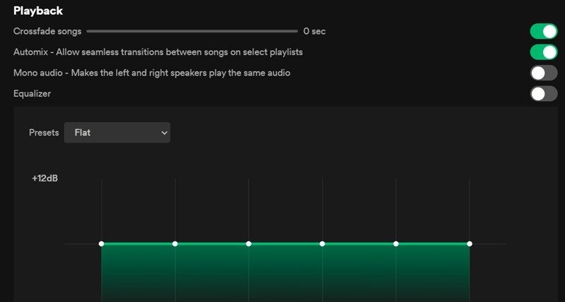 Функция монозвука в настольном приложении Spotify.