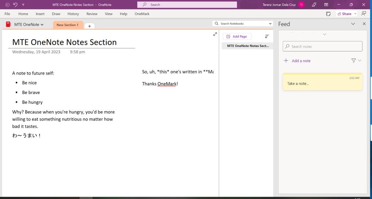 Панель ленты в приложении OneNote.