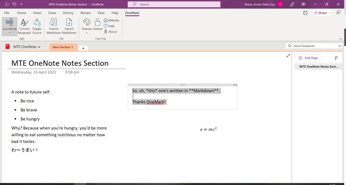 Ввод Markdown в OneNote.