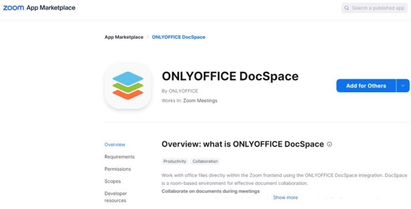 Страница загрузки приложения Onlyoffice Docspace For Zoom