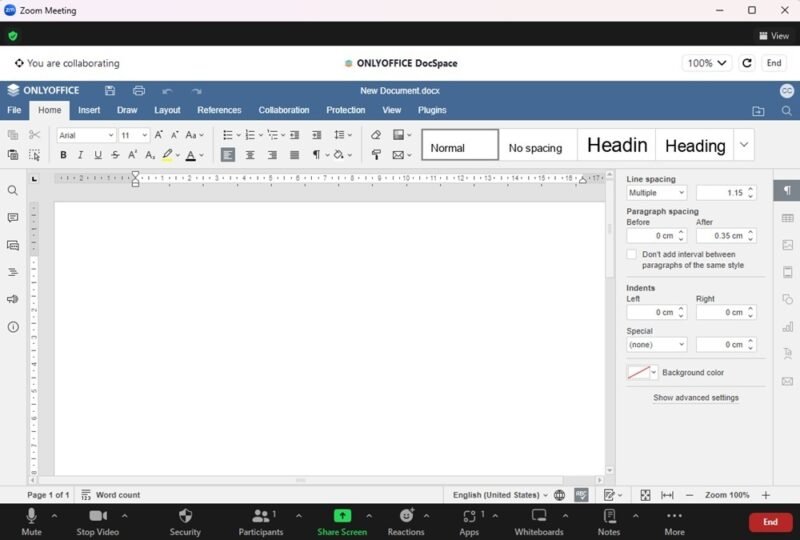 Onlyoffice Docspace For Zoom Collaborate Экран общего доступа