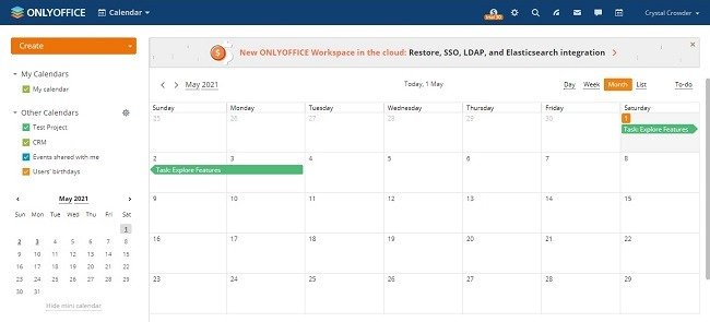 Календарь обзора облака Onlyoffice Workspace