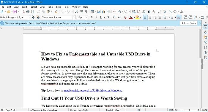 Открыть Docx без просмотра файлов Word в Libreoffice