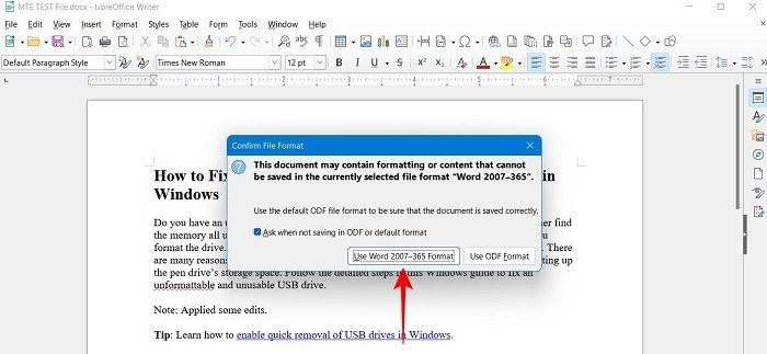 Открыть файл сохранения Docx No Word в Libreoffice