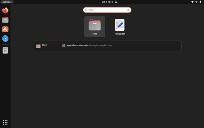 Открыть файлы Root Ubuntu 03 Gnome Search Nautilus