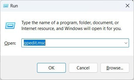 Открытие редактора групповой политики через Windows Run.