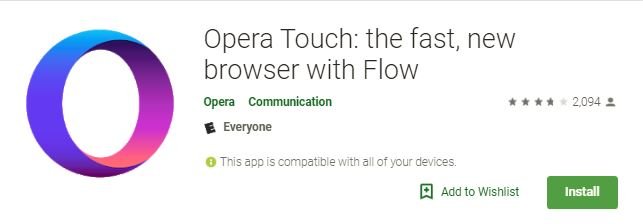 Opera Touch Play Store