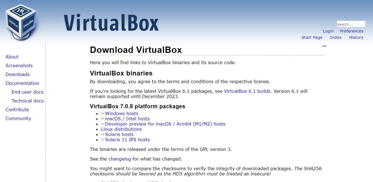 Страница загрузки Oracle Virtualbox Виртуальная машина для Raspberry Pi