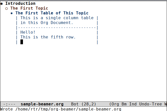 Org Beamer 19 Слайд с организационной таблицей Emacs 1