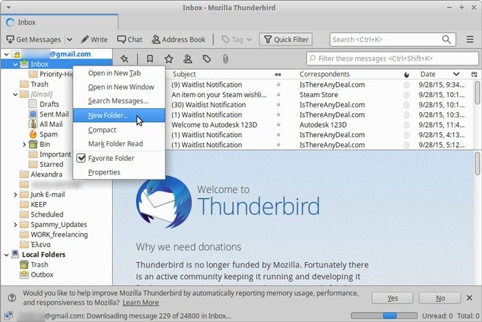 Организованный почтовый ящик «Входящие» Быстрые фильтры Thunderbird Новая папка приоритетов