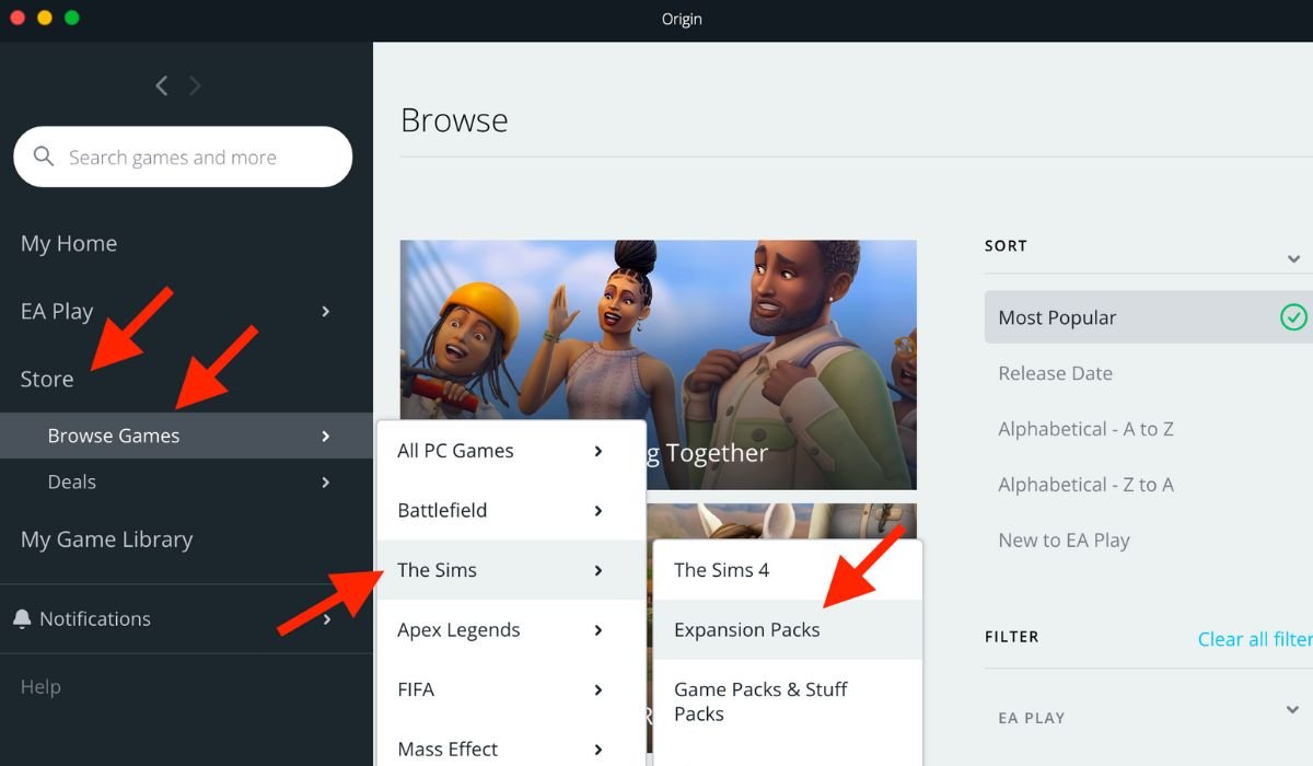 Origin Установить пакет расширения Sims 4