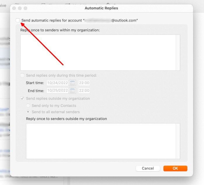 Сообщение об отсутствии на работе Инструменты Outlook для Mac Автоматические ответы