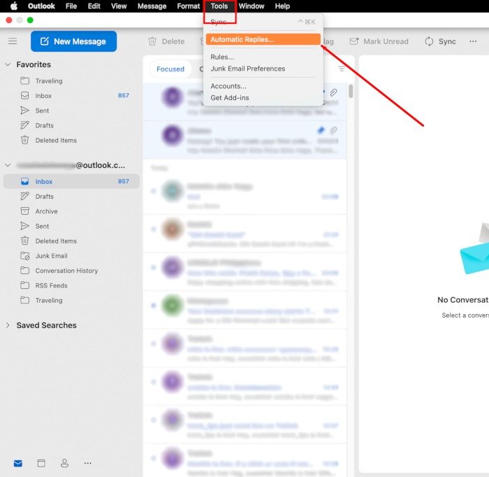 Сообщение об отсутствии на работе Инструменты Outlook для Mac