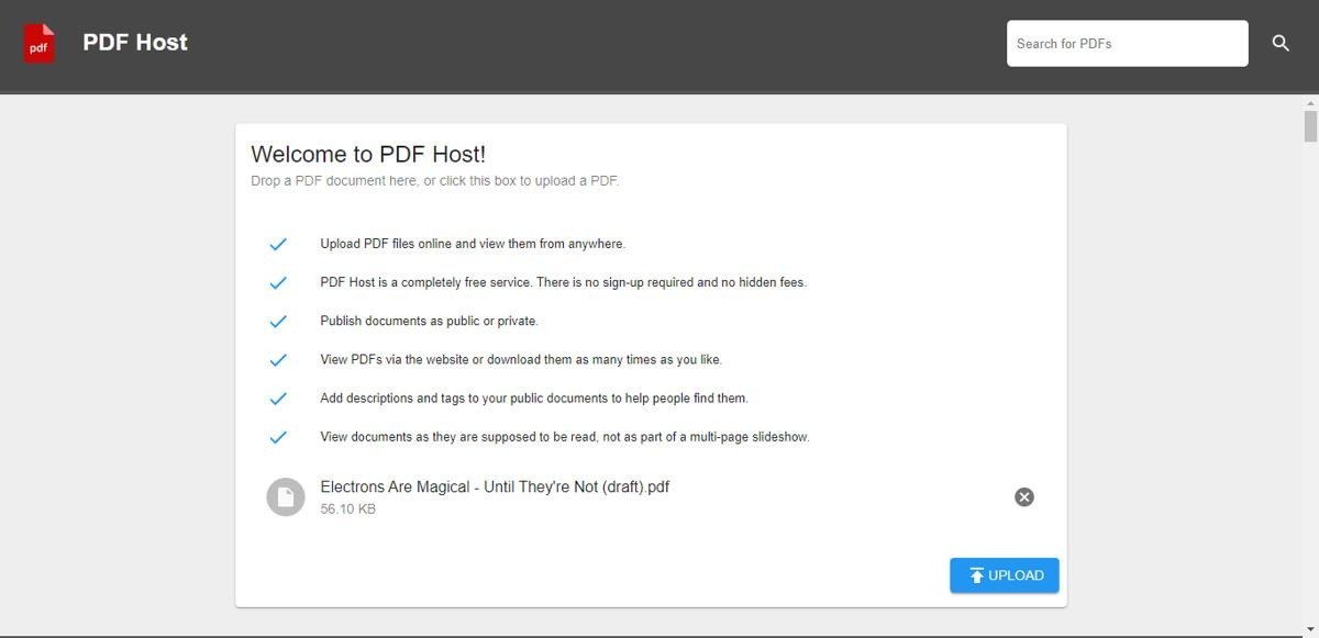 Скриншот хоста PDF-файлов Хостинг PDF-файлов Загрузка на Pdfhost Io
