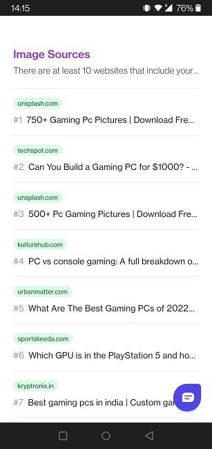 Выполните обратный поиск изображений по источникам обратного веб-сайта Android