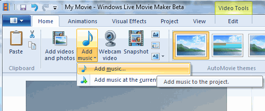Добавить музыку Проект Windows Movie Maker