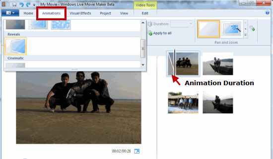 Установить продолжительность анимации Windows Movie Maker