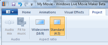 Выберите формат проекта Windows Movie Maker