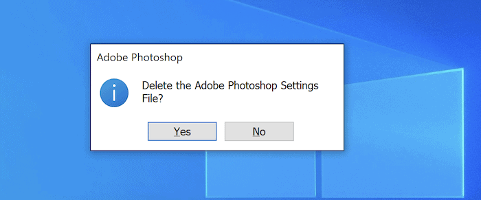 Диалог Photoshop для удаления настроек.