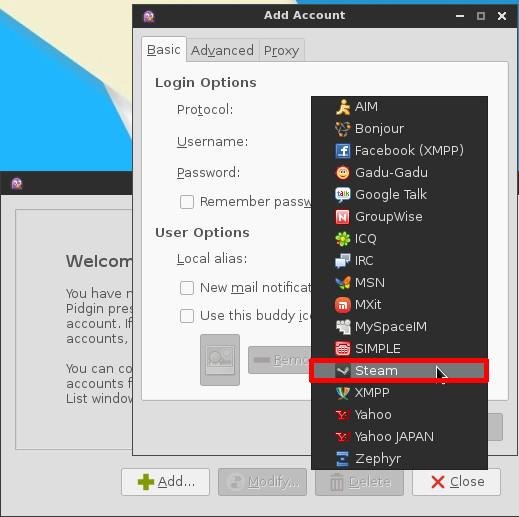 Войдите в свою учетную запись Steam в Pidgin.