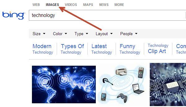 Убедитесь, что вы находитесь на странице изображений Bing.