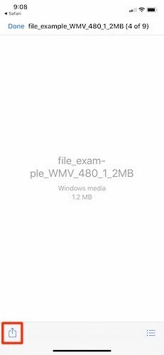 Воспроизведение WMV-файлов Ios Share Sheet