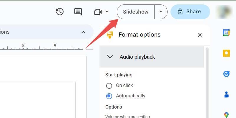Воспроизведение слайд-шоу в Google Slides