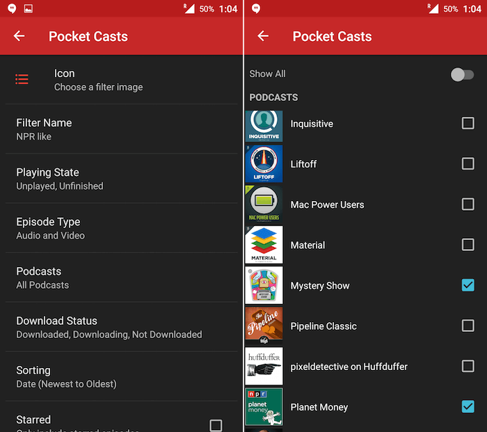 Pocket-casts-фильтры-настройки