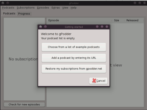 podcatchers-gpodder-первый запуск