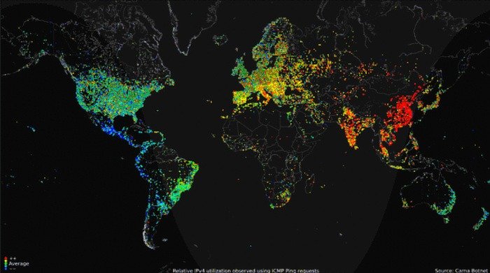 Popcorn Time Ботнет Carna Карта мира в Интернете
