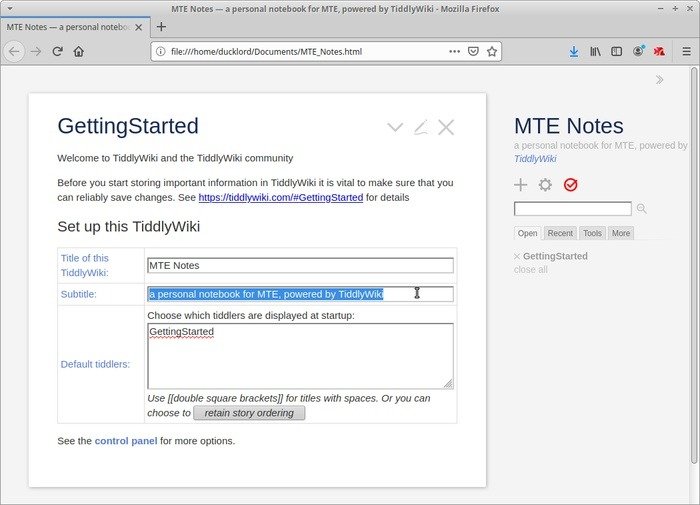 Портативная Wiki с Tiddlywiki Персонализация Tiddlywiki