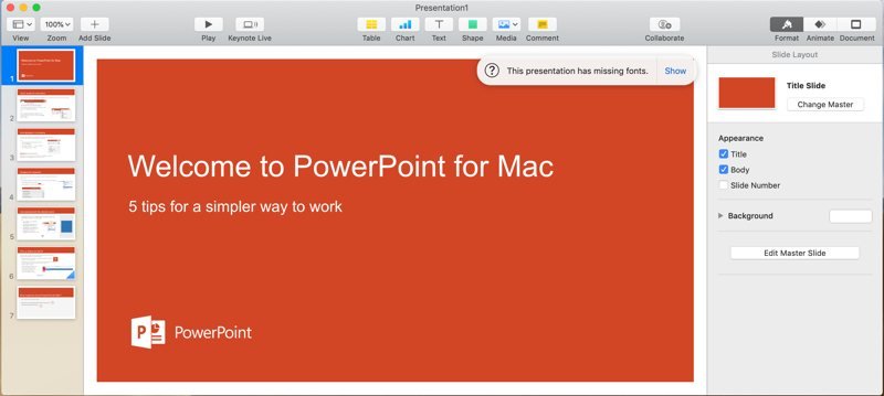 импорт из Powerpoint в Keynote