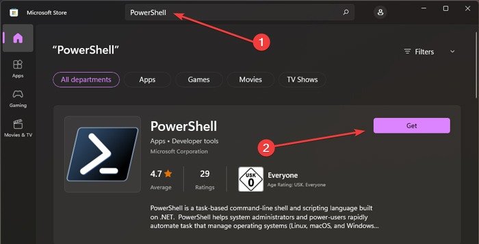 Ищем PowerShell в Microsoft Store.