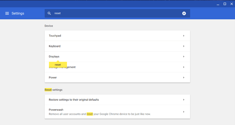 Сброс настроек Chromebook Powerwash