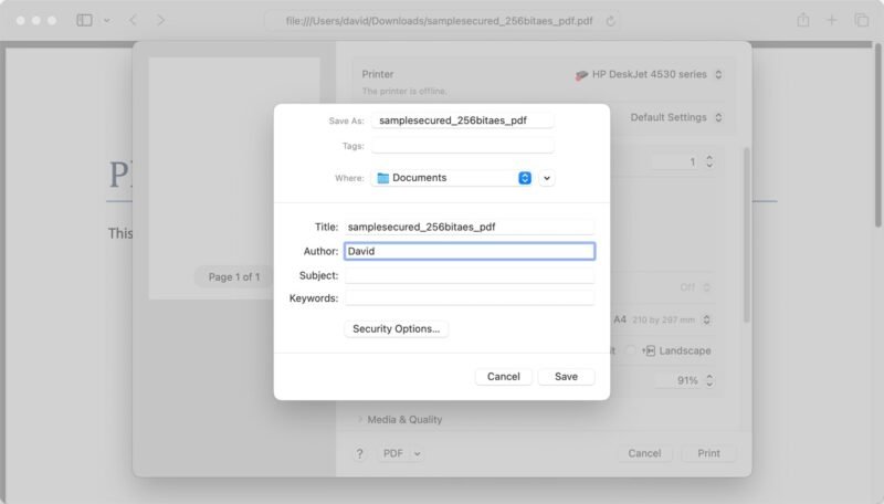 Распечатать PDF-файл на Mac. Сохранить местоположение