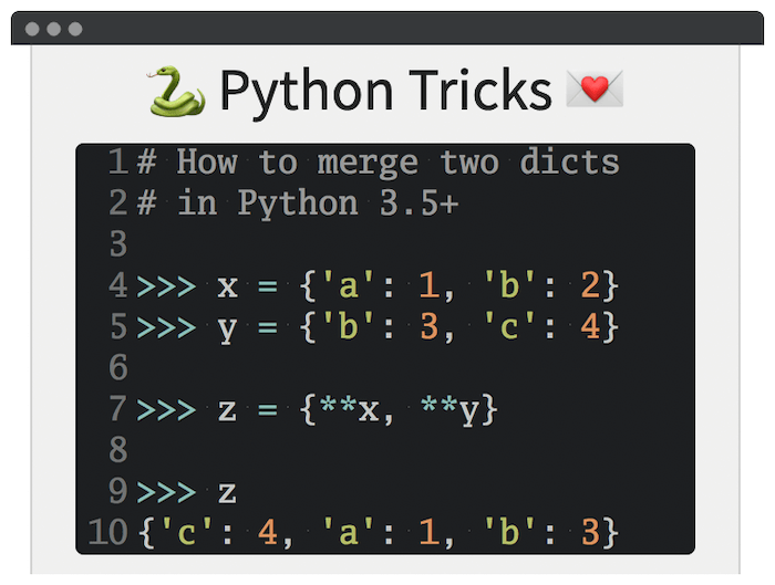 Пример словаря из Python Tricks.