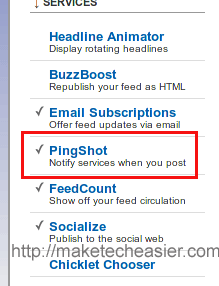 Опция Pingshot в Feedburner