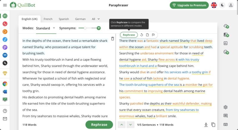 Quillbot перефразирует рассказ