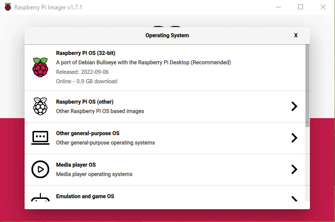 Raspberry Pi Imager Выберите ОС