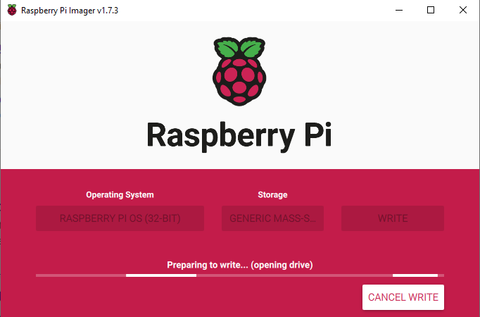 Raspberry Pi Imager готовится к записи