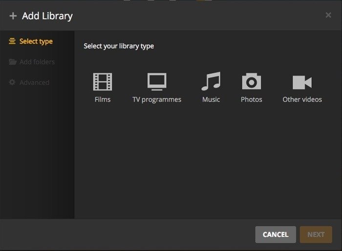 Тип библиотеки сервера Raspberry Pi Plex