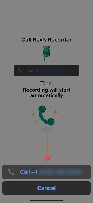 Кнопка вызова в приложении Rev Call Recorder для iOS.