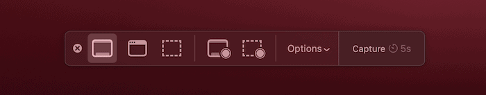 Панель инструментов «Снимок экрана» macOS.