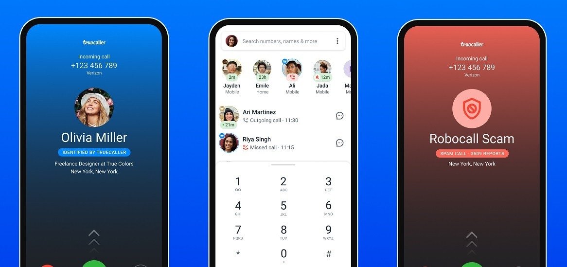 Скриншоты приложения Truecaller.
