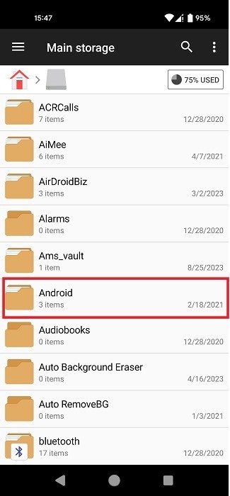 Нажмите «Android» в приложении «Диспетчер файлов».